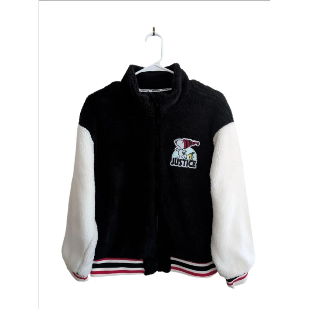 Girls Justice Peanuts Black & White Sherpa Jacket L